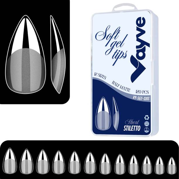 Vayve Soft Gel Nail Tips | Artificial Nail Half Matt Short Stiletto Nail Extension Set Clear - False Nails Full Cover Soft Nail Tip | Nail Salons DIY Nail Art with Box