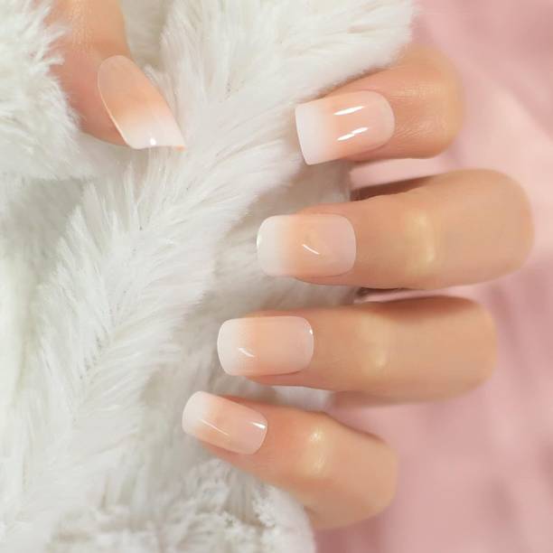 The NailzStation nails artificial nail fake designer press on extension with design glue french Natural