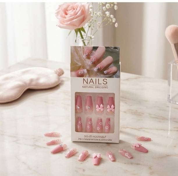 Shanaya nails artificial nail fake designer press on extension with design glue 12 multicolour