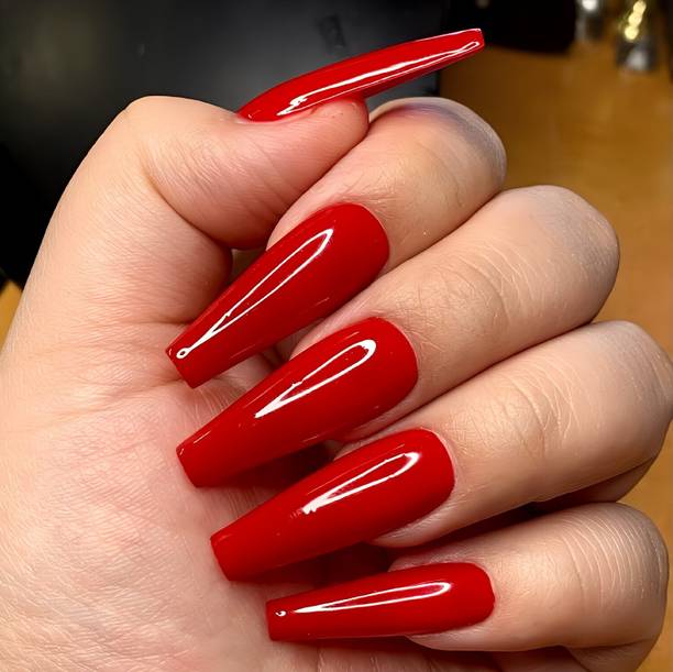 The NailzStation nails artificial nail fake designer press on extension with design glue Plain Red
