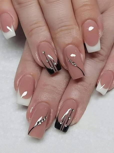VGroot French Bow nails press on extensions fake artificial nails designer art kit glue Black