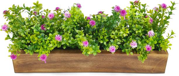 fancymart Artificial Flowering Plant Gardenia in Wood Planter Wild Artificial Plant  with Pot