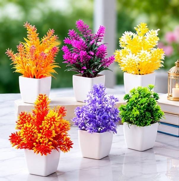 Decorcraft Decorative Pot Collection – Pack of 8 Artificial Plant  with Pot