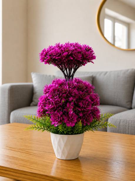 Regenn Artificial pink green Chrysanthemum Flower Plant (ART 106) Bonsai Artificial Plant  with Pot