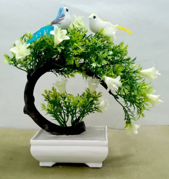 RESILIENCE Artificial Plant with White Flowers Bonsai Wild Artificial Plant  with Pot