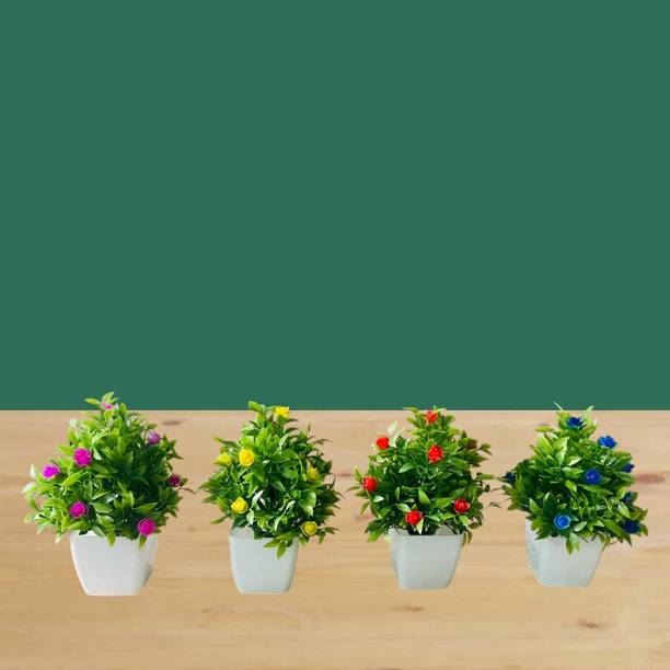 RAKANO 4Pack Small Fake Plants for Bathroom Decor, Artificial Plants Indoor, Faux Plant Bonsai Wild Artificial Plant  with Pot