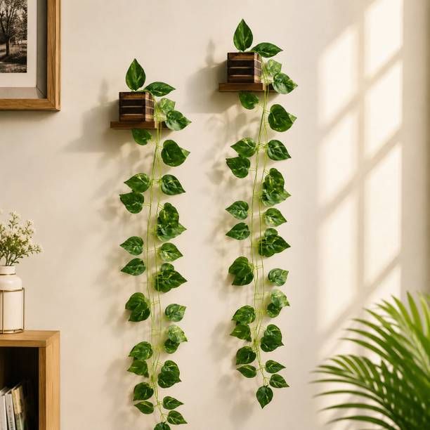 Akp Artificial Hanging Money Plant Wooden Pot Artificial Plant