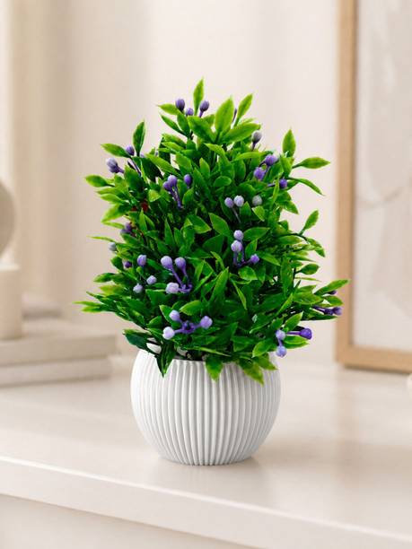 Regenn Artificial Green Plant with Purple Flowers in Decorative Pot Bonsai Artificial Plant  with Pot