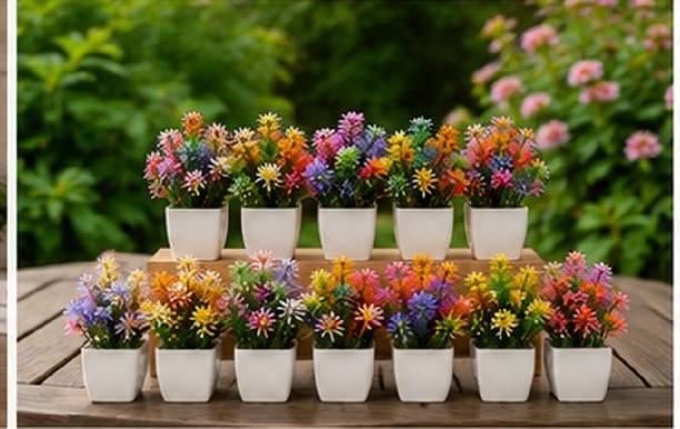 JsrDecor SpringPetal Mini Flower Pots – Pack of 12 Bonsai Artificial Plant  with Pot