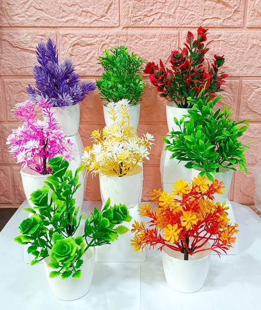 ductor Combo8 Artificial Plant For Office,Home,Table ,Shelf Decoration Bonsai Wild Artificial Plant  with Pot