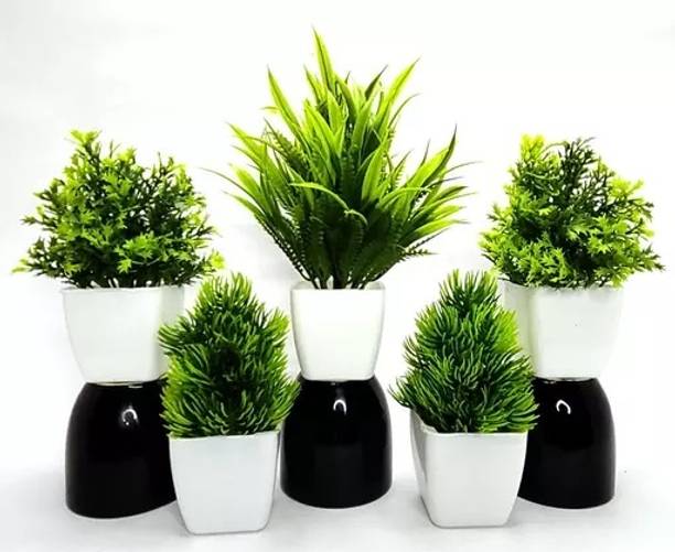 KanRaj Set of 5 artificial plant for home decor Bonsai Wild Artificial Plant  with Pot