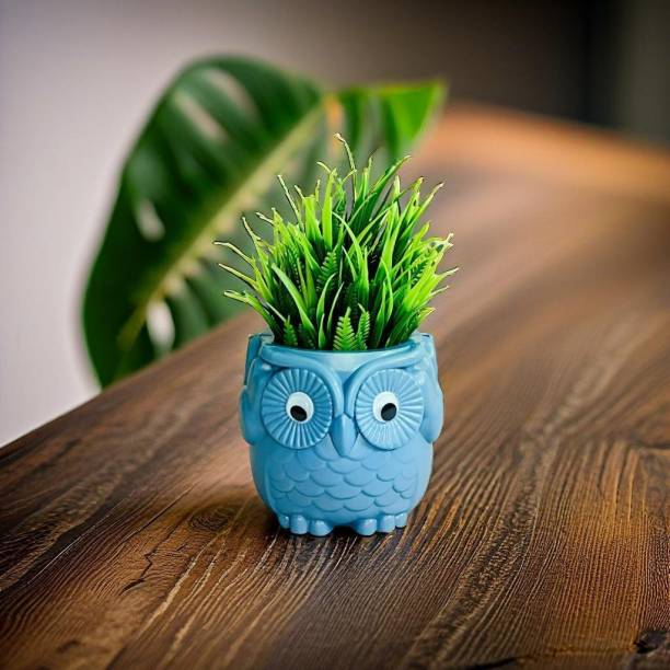 Akaar Blue Owl Pot with Artificial Fern Bunch Artificial Plant  with Pot