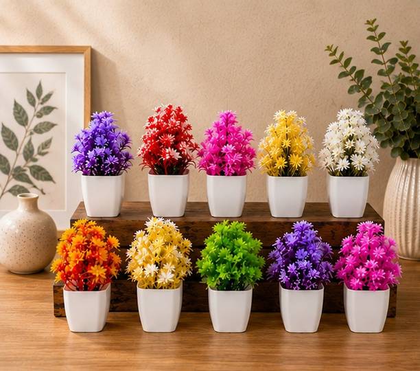 AquaRetail Multicolor Artificial Flower Pot Wall Arrangement Multicolor Wild Flower Artificial Flower  with Pot