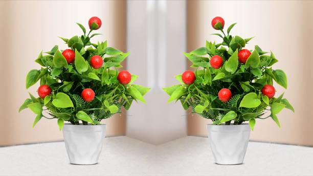 RisEmpire Artificial Plant For Home/Office Table Decoration or Gift ( Pack of 2, 7inch) Green Rose Artificial Flower  with Pot