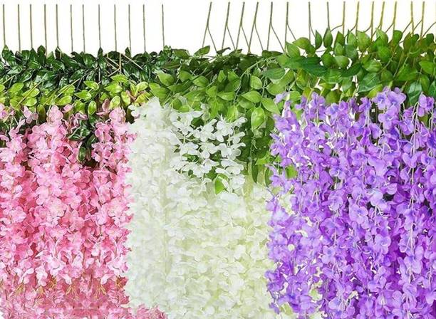 sshubham traders Wisteria flowers (4-Pink, 4-Purple, 4-White) Multicolor Westeria Artificial Flower