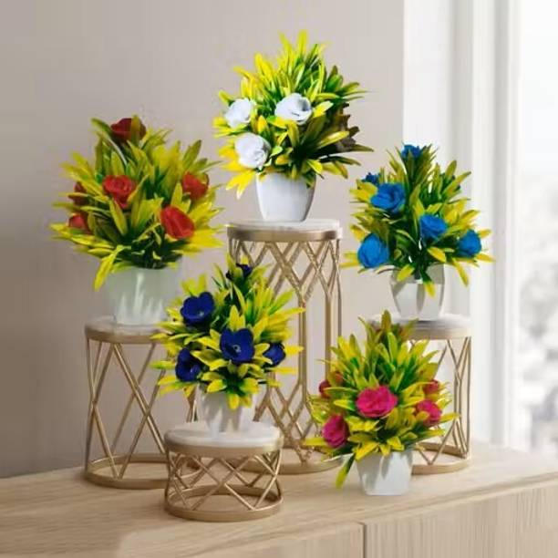RisEmpire Artificial Plant For Home/Office Table Decoration or Gift ( Pack of 5, 7inch) Wild Artificial Plant  with Pot