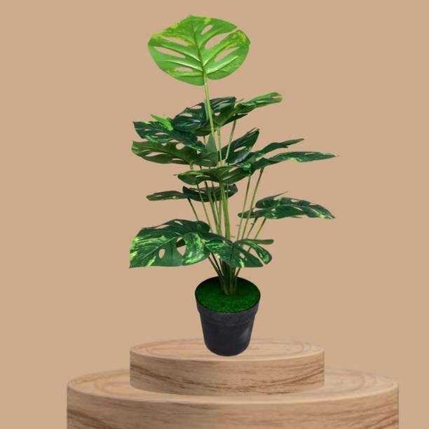 De Gardenia Plastic Artificial Palm Plants Leaves Faux Artificial Plant  with Pot
