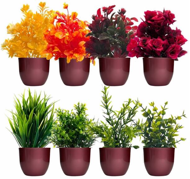 Ryme Set Of 8 Mini Artificial Plants With Pot/Vase Bonsai Wild Artificial Plant  with Pot