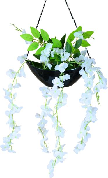 fancymart Real Touch Natural Look wisteria in boat hanging for home decor Wild Artificial Plant  with Pot