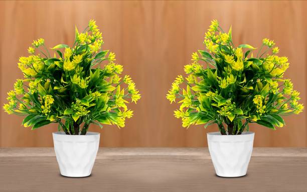 RisEmpire Artificial Plant For Home/Office Table Decoration or Gift ( Pack of 2, 7inch) Green Rose Artificial Flower  with Pot