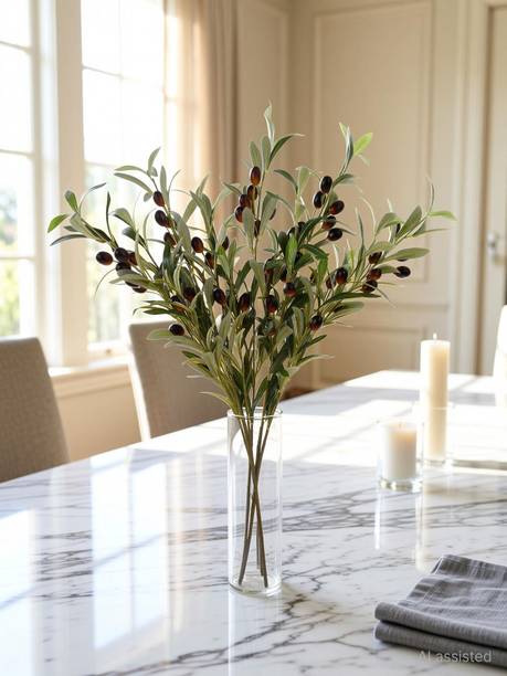 GardenGyani 1X Faux Olive Small Branches 100+ Leaves & 14+ Fruits 3 Sticks Artificial Plant