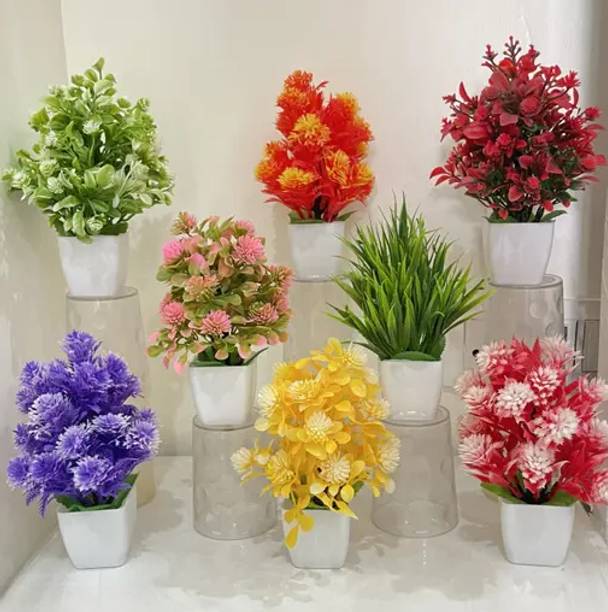 Ryme Set Of 8 Mini/Small Artificial Plants Bonsai Wild Artificial Plant  with Pot