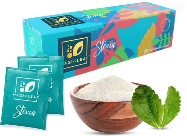 Magic Leaf Stevia Powder Sachets, 100 Units, Zero Calorie, Natural Origin Sugar Free Powder Sweetener