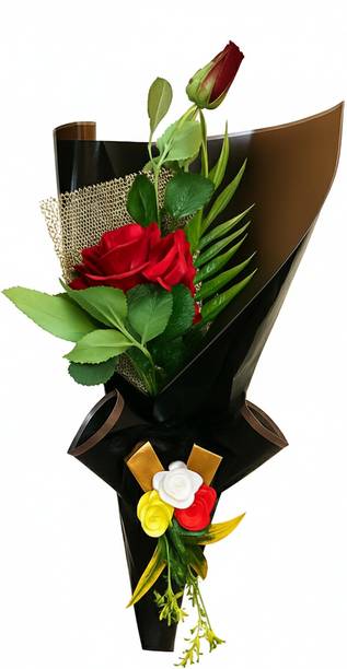 Akp Valentine Bouquet with Artificial Flowers for Him/Her Gifting purpose Red, Black Rose Artificial Flower