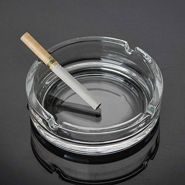 DeoDap Stylish Glass Ashtray For Cigar Cigarette Tabletop Ash Trays for Smoking Decor Clear Glass Ashtray