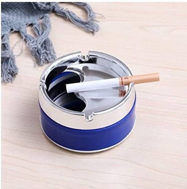 Honbon Trendy Spinning Lid With Non-Slip Stronger Base Ashtray for Indoor & Outdoor 1Pc Blue Stainless Steel, Plastic Ashtray