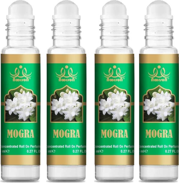 Noorson Mogra Premium Quality Attar Perfume for Unisex - Pure, Natural Undiluted 4 X 8Ml Herbal Attar