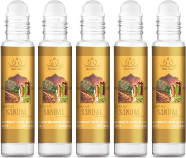 Noorson Shahi Sandal Attar - 8ML | Pure Sandalwood | Alcohol-Free | Unisex | Pack of 5 Herbal Attar