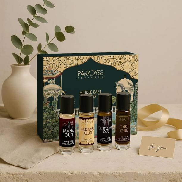 paradyse perfumes Middle East Oud Attar | Set of 4 | 24ML| Long-Lasting & Natural, Alcohol Free Floral Attar