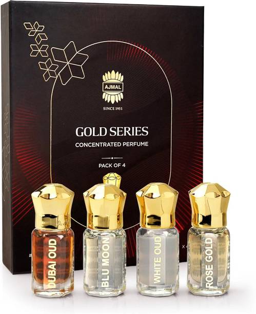 Ajmal Gold Series Concentrated Unisex Attar Perfume Gift Set for Men & Women Pack of 4 Floral Attar
