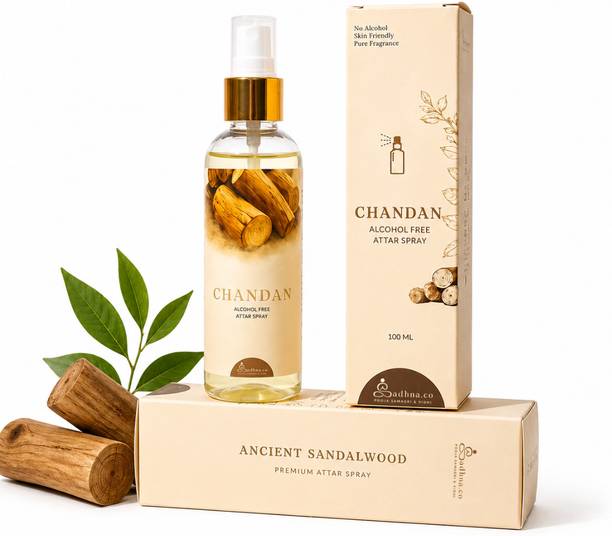 Sadhna.co Chandan Alcohol Free Attar Spray 100ML - Pure Sandalwood Fragrance for Pooja Floral Attar