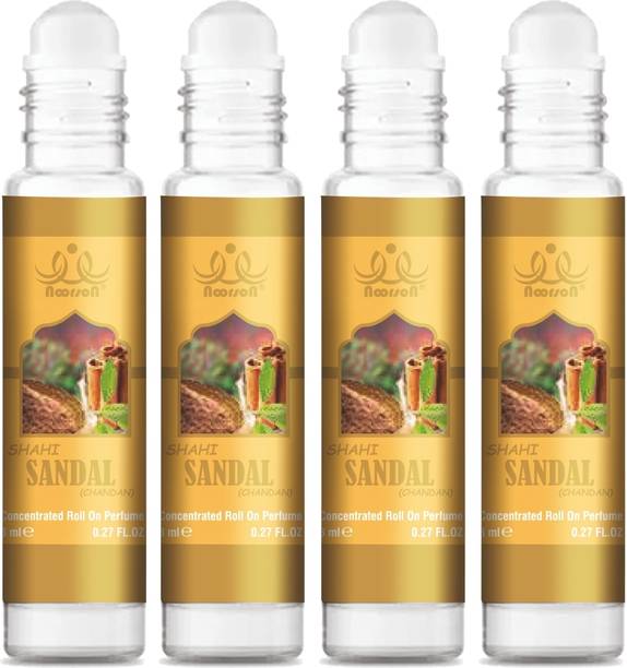 Noorson Shahi Sandal Attar - 8ML | Long Lasting | Alcohol-Free | Unisex | Pack of 4 Herbal Attar
