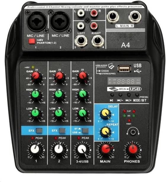 KH 4 Channels Audio Mixer Sound Mixing Console With USB Audio Interface Bluetooth Wired DJ Controller