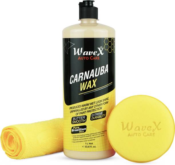 Wavex Carnauba Wax Car Polish (1Kg), Microfiber Cloth, Foam Applicator Combo