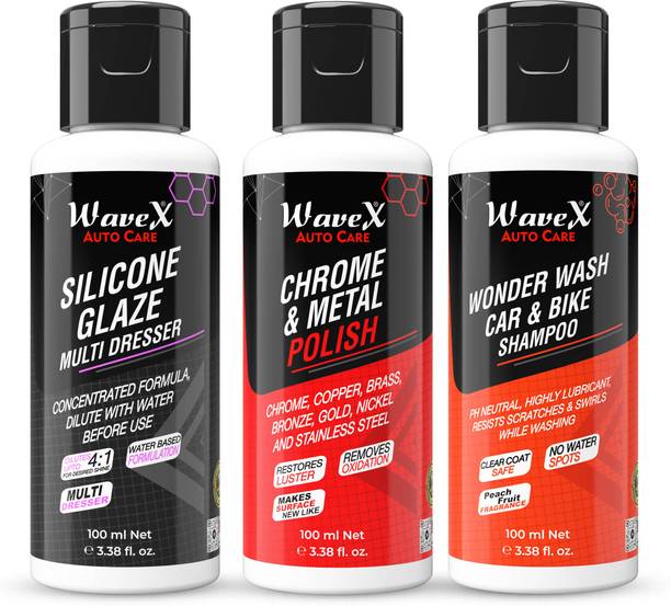 Wavex Silicone Polish, Chrome and Metal Polish, Wonder Wash Car and Bike Shampoo Combo