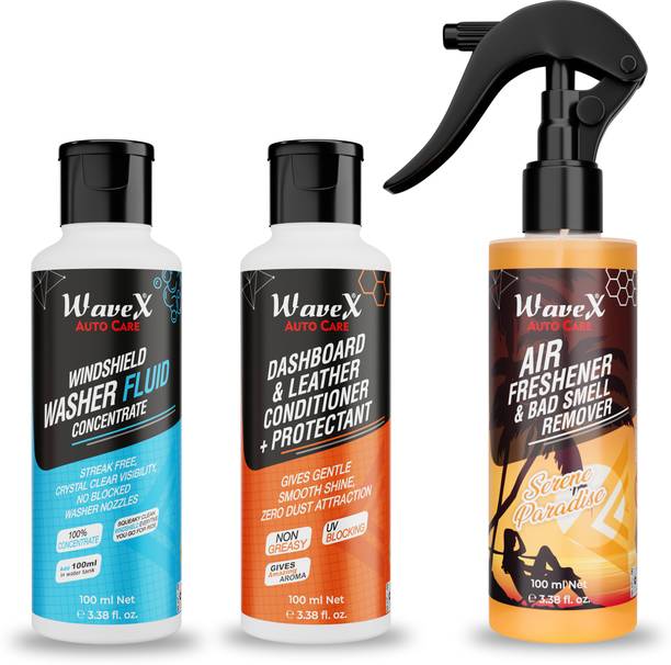 Wavex Dashboard & Leather Polish, Windshield Washer Fluid, Air Freshener Serene Paradise Combo