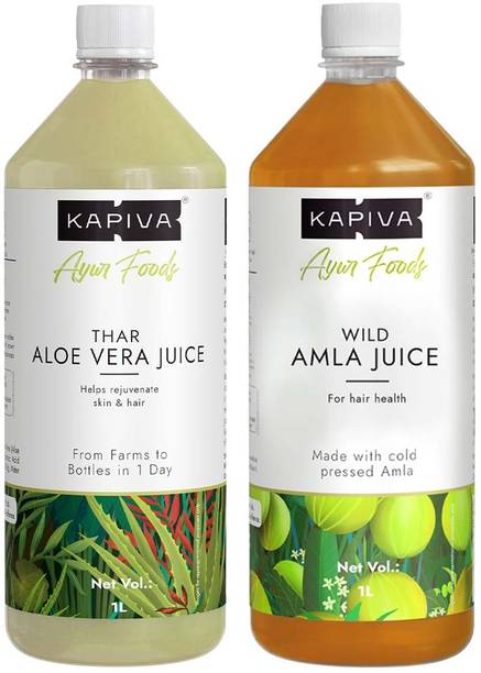 Kapiva Wild Amla Juice 1L + Thar Aloe Vera Juice (with Pulp) 1L | Boosts Immunity