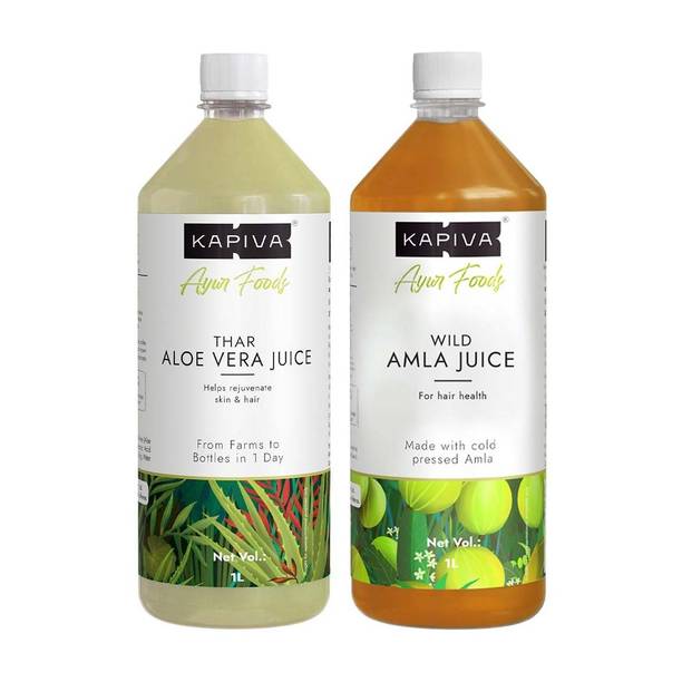 Kapiva Wild Amla Juice 1L + Thar Aloe Vera Juice (with Pulp) 1L | Boosts Immunity