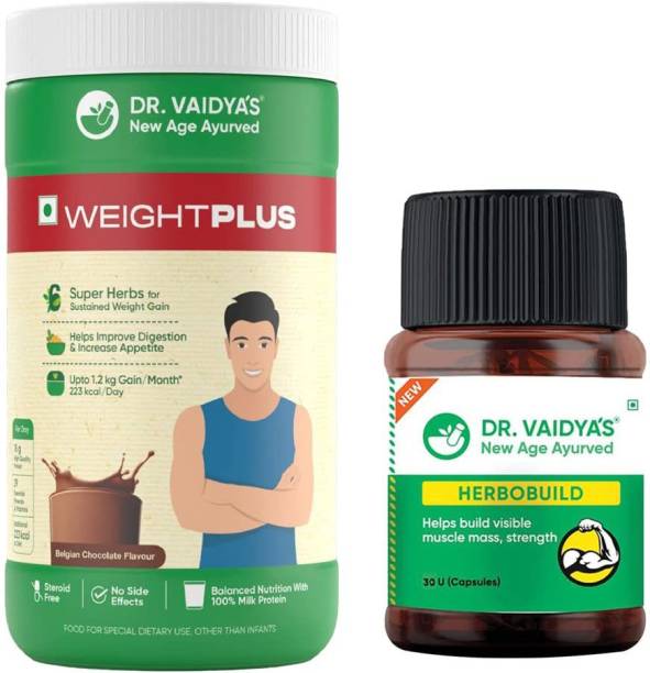 Dr. Vaidya's Weight Gain Combo: Weight & Muscle Gain (1 Weight Plus + 1 Herbobuild free)