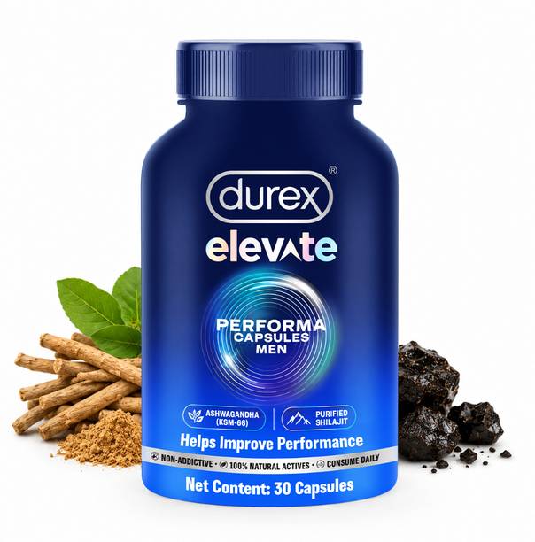 DUREX Elevate Performa Capsules For Men, Shilajit & Ashwagandha, For Strength, Stamina