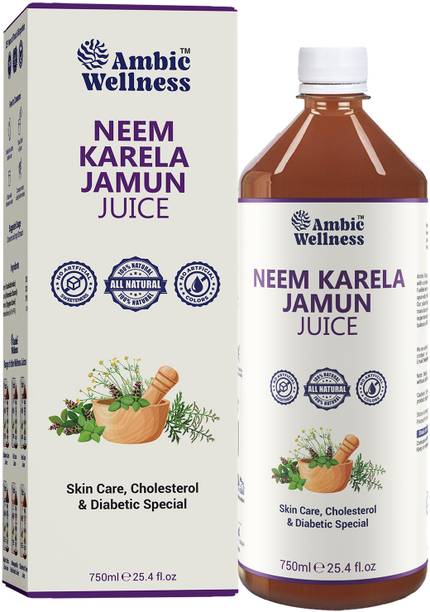 Ambic Wellness Neem Karela Jamun Juice I Ayurvedic Juice Helps Maintain Healthy Sugar Levels I Skin & Diabetes Care I No Added Sugar - 1L