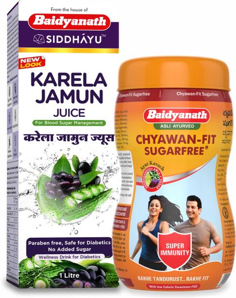 Baidyanath Diabetic Wellness Kit - Chyawan-Fit Sugar free 1 kg + Karela Jamun Juice 1 L