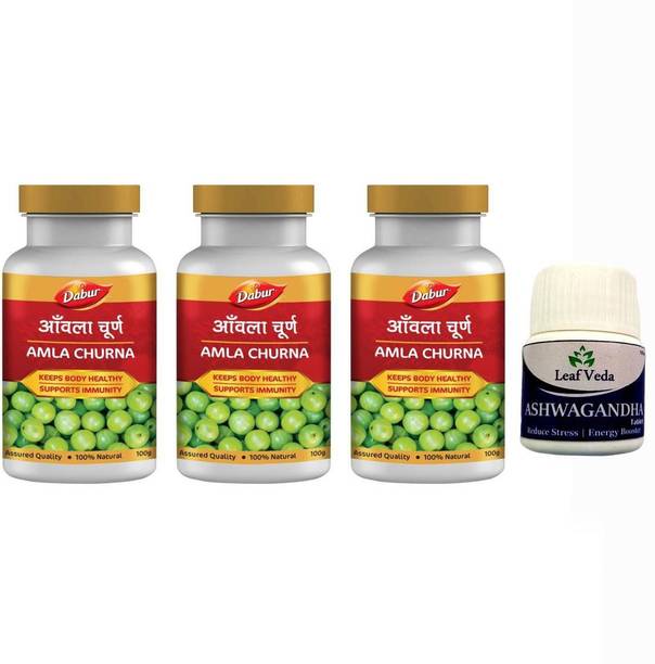 Dabur Amla Churna Immunity Booster with 100 Gm Pow Each With Leaf Ashwagandha 17 Tab
