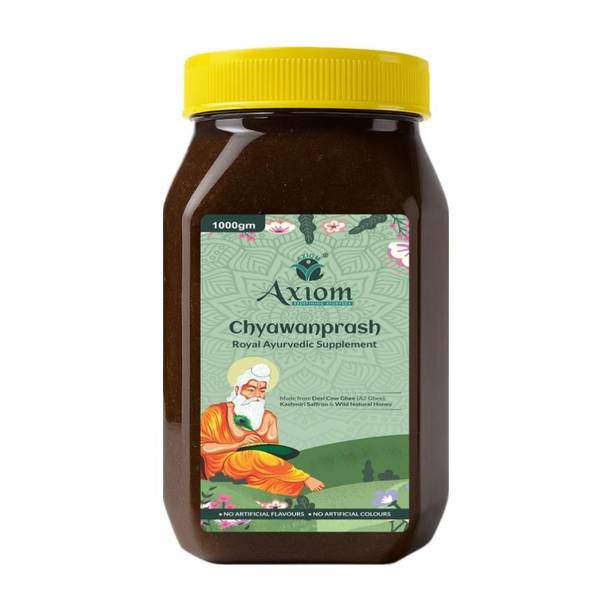 AXIOM Royal Ayurvedic Chyawanprash 1kg | 2X Immunity | Made With Deshi Cow Ghee(A2 Ghee), Kashmiri Saffron & Wild Natural Honey | WHO GMP, GLP Certified Product | No Artificial Colour & Flavours