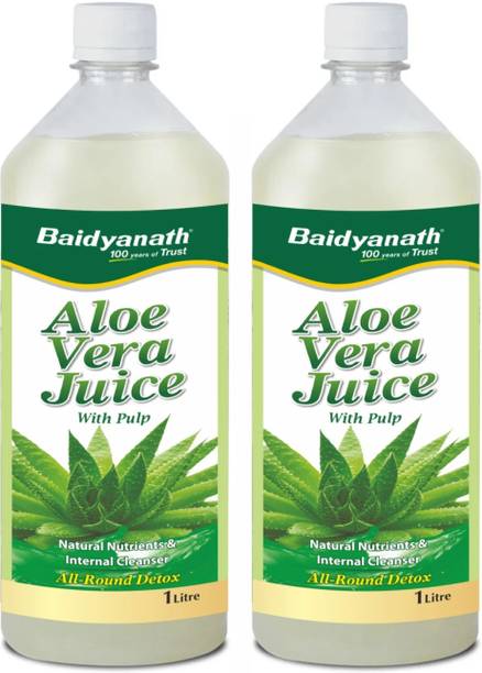 Baidyanath 99.6% Pure Aloe Vera Juice (with Pulp)- No Added Sugar | Source of Natural Nutrients, Boosts Immunity & Digestion, Rejuvenates Skin and Hair | For Complete All-Around Detox | Pack of 2