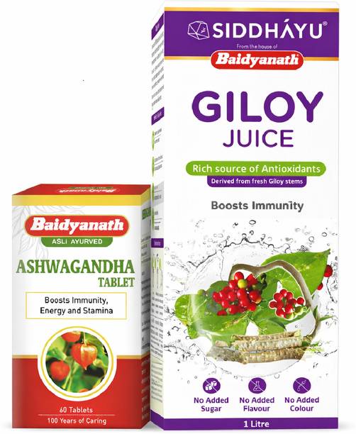 Baidyanath Daily Immunity Booster - Giloy Juice 1 L + Ashwagandha Tablet (60 Tablets)
